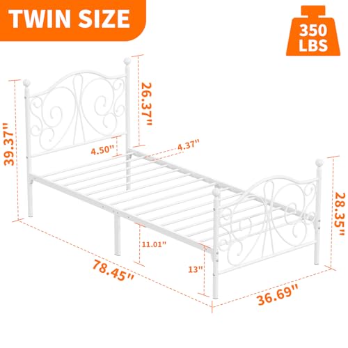 Twin Bed Frame with Butterfly Headboard and Footboard - White, Space-Saving Design
