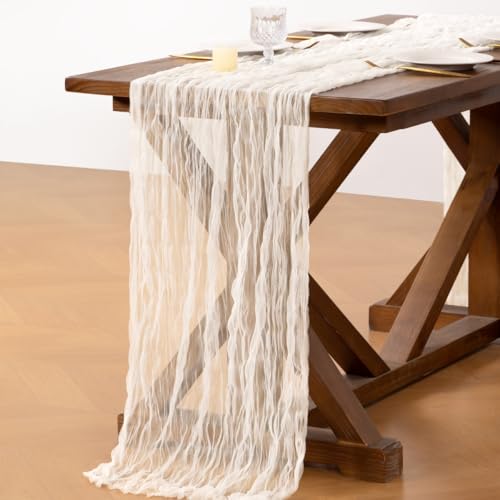 Ivory 10ft Gauze Cheesecloth Table Runner - 3pc Set for Wedding, Baby Shower & Events