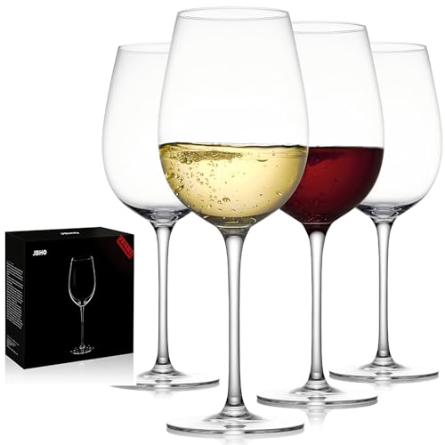 JBHO Hand Blown Italian Style Crystal Wine Glasses Set of 4, 18oz Lead-Free Red or White