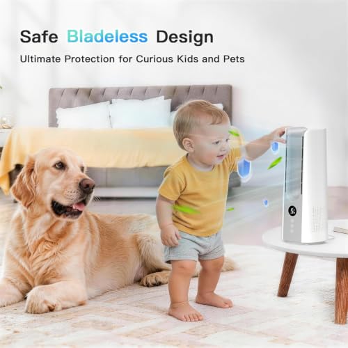 Bladeless Desk Fan 13 Inch Quiet Oscillating Air Cooler with Timer - White