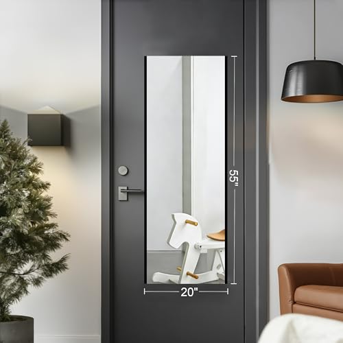 Brisafe No-Nail Self-Adhesive Wall NanoMirror 20x55 in Black - Full-Length Framed Mirror for Smooth Surfaces