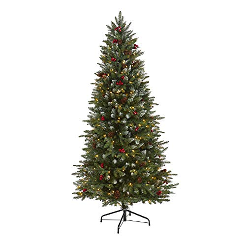 Snow Tipped Portland Spruce Tree with 300 LED Lights, 6ft Artificial Christmas