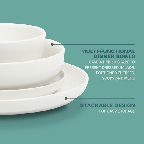 White Ceramic Dinnerware Set for 4 - 16-Piece Oslo Collection Plates & Bowls
