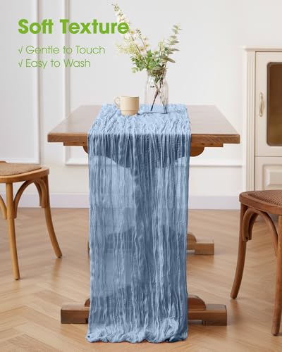 Pureegg 2 Pack Dusty Blue Cheesecloth Table Runner 120 Inch for Wedding & Event Decor