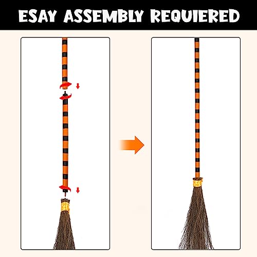 Halloween Broom Parking Sign with 3 Wooden Witch Brooms - Spooky Porch Decor