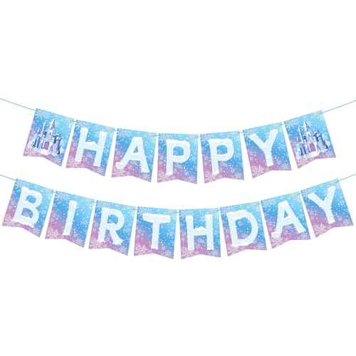 Hooqict Frozen Happy Birthday Banner Birthday Party Decorations Snowflake Party Banner Garland Sign for Kids Girls Boys Winter Wonderland Decorations Christmas Holiday Frozen Themed Party Supplies