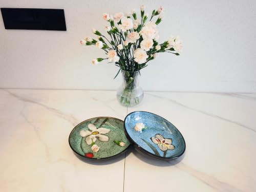Ceramic Pasta Bowl Set of 4 - 8.5 Inch Deep Plates with Colorful Variations