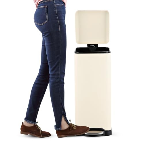 happimess Betty Retro 8-Gallon Step-Open Trash Can with Soft-Close Lid - Almond