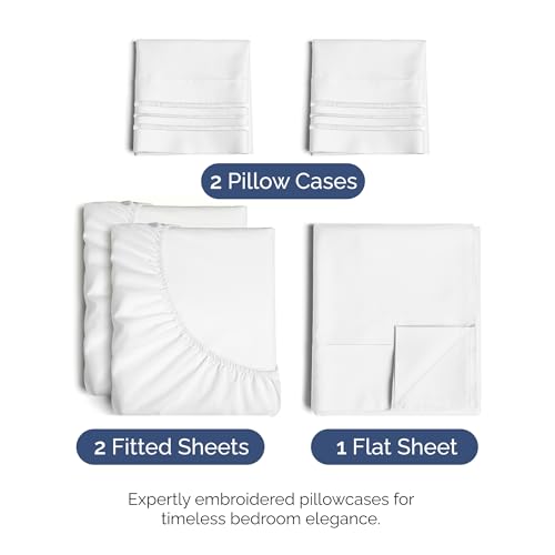 Split King Size 5-Piece Bed Sheet Set - Breathable Cooling Microfiber - White, Variation 01