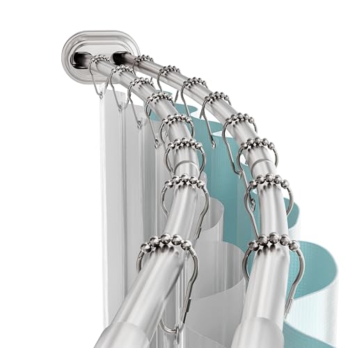 Zenna Home Satin Nickel Double Curved Shower Curtain Rod 50-72 Inch No Drill Tension Mount Bathroom Accessory