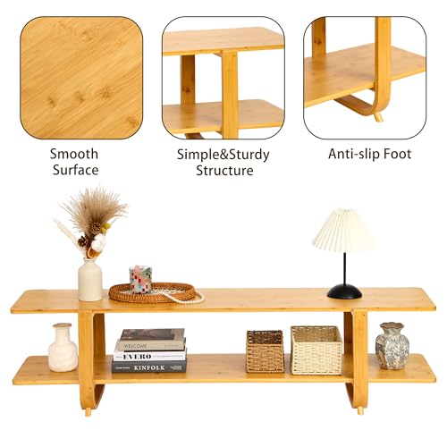 Mordchil HF Bamboo TV Stand for 65-Inch TVs, Accent Entertainment Center with Storage, Modern 55" Burlywood