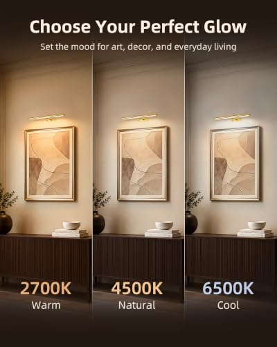EZVALO 16 Inch Wireless Rechargeable LED Picture Light with IR Remote - Gold, 3 Color Temps, Dimmable, Magnetic Art Display Lighting (2 Pack)
