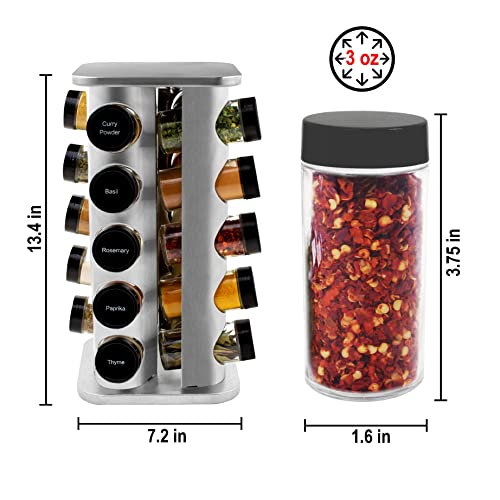 20-Jar Rotating Spice Rack with Spices Included Stainless Steel Countertop Organizer