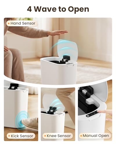 Cesun 5 Gallon White Touchless Bathroom Trash Can with Lid, Automatic Sensor