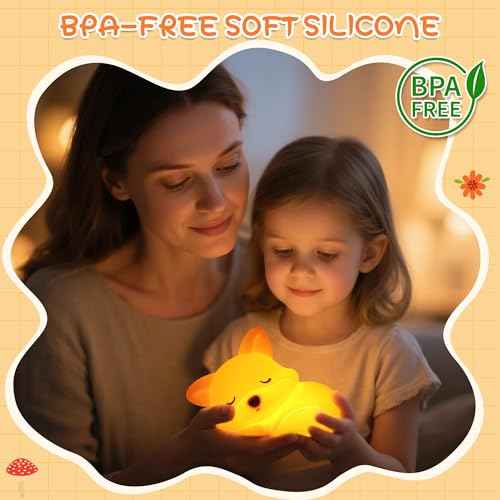 Fox Night Light for Kids, Cute Silicone Lamp with Rechargeable Dimmable 20 Mins Timer, Kids Bedside Decoration Light, Birthday Holiday Christmas Gifts Idea for Baby Girl Boy Friend