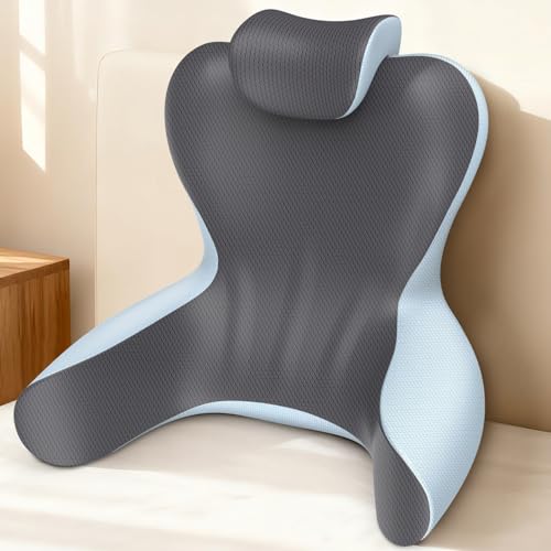 22-Inch XL Reading Pillow Bed Support with Armrests - Grey & Blue, Lumbar Backrest