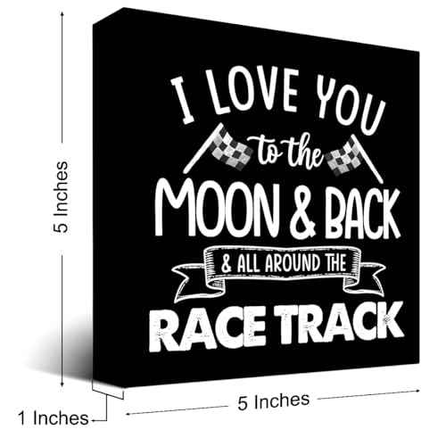 z-crange I Love You To The Moon And Back Black Wood Box Sign Desk Decor,Farmhouse Racing Checkered Flags Box Block Sign for Home Boys Room Shelf Table Decor Decorations¡¦