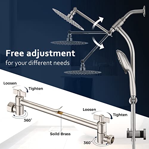 UCLIMAA Brushed Nickel Rainfall Shower Head Combo 8 Inch with Handheld Spray & 3-Way Diverter
