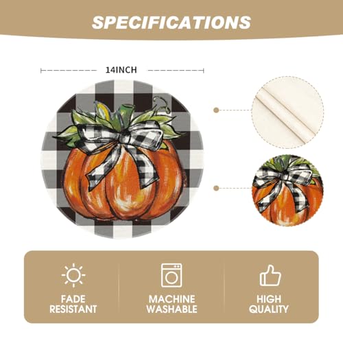Artoid Mode Buffalo Plaid Pumpkin Round Placemats 14" Set of 4 Black/Orange
