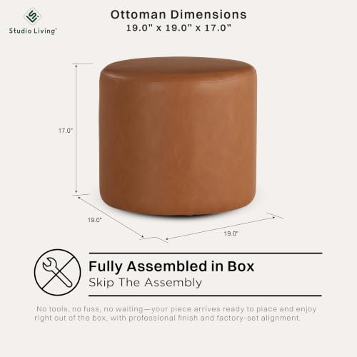 Studio Living Wentworth 19-Inch Caramel Brown Faux Leather Round Ottoman Bench