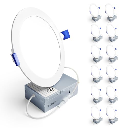 Ensenior 6 Inch LED Recessed Ceiling Light - 6000K, 1200LM, 12W, IC Rated, Dimmable, Pack of 12