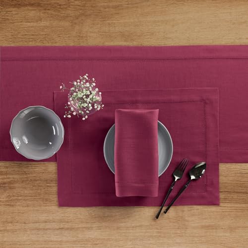 Solino Home Beet 14x60 Inch Pure Linen Table Runner with Hemstitch - Durable & Elegant