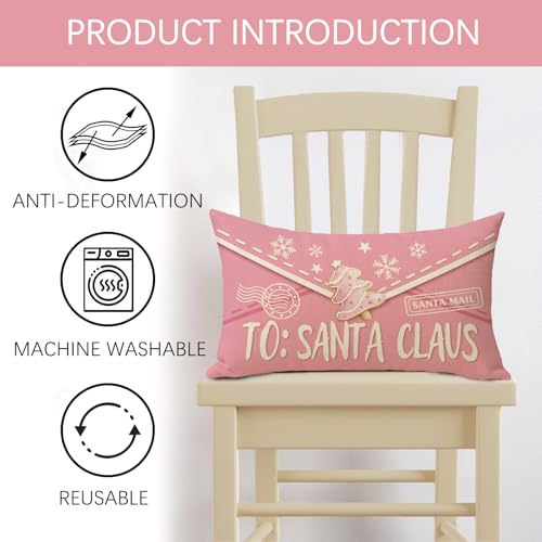 Fjfz 20x12 Inch Pink Christmas Lumbar Pillow Cover Santa Mail Decor
