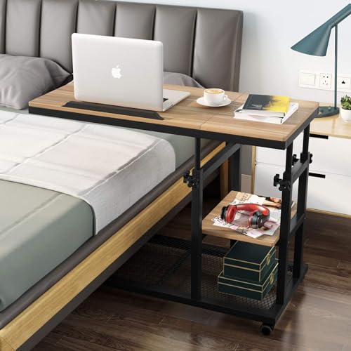 Tribesigns Height Adjustable C Table with Wheels Black Oak - Mobile Sofa & Bed Side Tray with Tiltable Drawing Board
