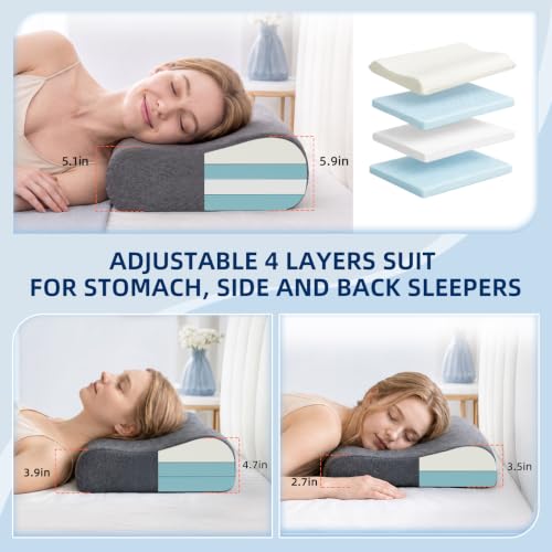 LOFE Adjustable Contour Memory Foam Pillow Grey 23.6 x 14.2 in - Custom Support