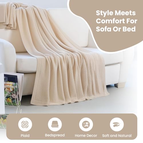 Dalisa Organic Turkish Cotton Throw Blanket - Earth Ivory, 60x80 - Cozy Boho Home Decor
