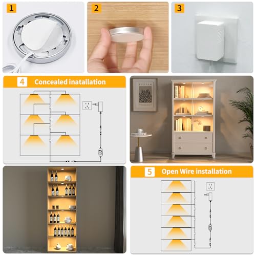 WOBANE 6 Pack Dimmable LED Puck Lights for Under Cabinet, Linkable & Switch Control