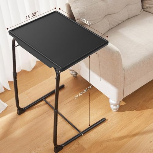 HUANUO Adjustable TV Trays Set of 2 with Cupholder, Height & Tilt Adjustable, Black