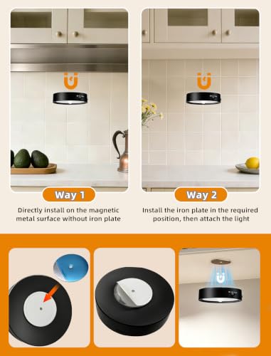 Besttour 6-Pack Rechargeable Under Cabinet Puck Lights with Remote, Motion Sensor, Black