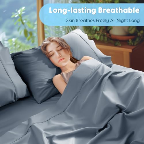 SONORO KATE 1000TC Egyptian Cotton King Sheets French Blue Extra Deep Pocket