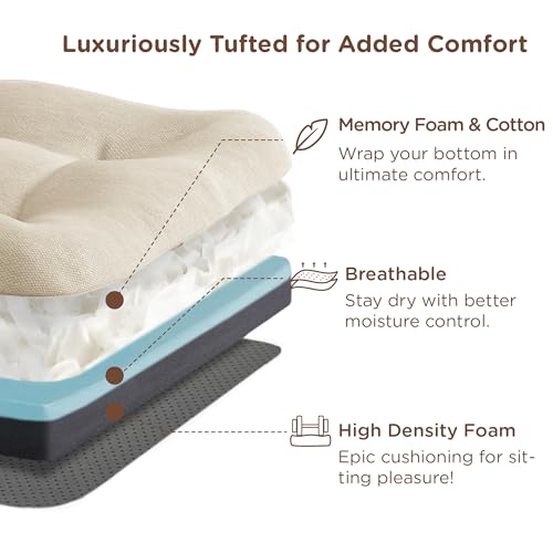 Kitchen Chair Cushions 6 Pack Thick Memory Foam Seat Pads Non-Slip Water-Resistant