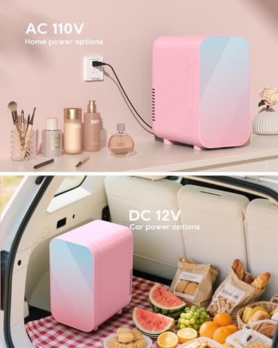 Pink Mini Fridge 6L for Skincare, Cosmetics & Drinks - Portable Cool & Warm