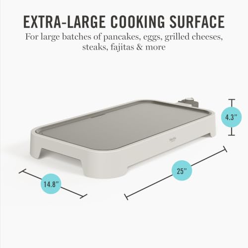 Martha Stewart 12x22 Inch XL Electric Griddle, Ceramic Nonstick, Linen Cream