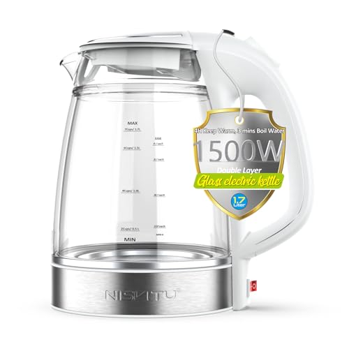 Electric Kettle 1.7L Dual Wall Cool Touch BPA-Free Glass Inner - White