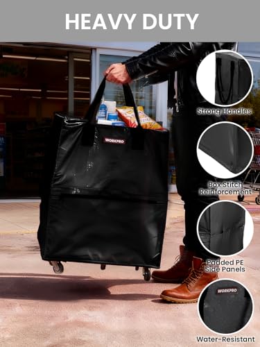 WORKPRO Large Rolling Grocery Bag, 36-Gallon Tote with 5 Wheels