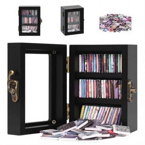 Anxiety Mini Bookshelf Miniature Library Decor with 60pcs Mini Books£¬Small Bookshelf Decoration for Book Lovers,Relieving Gifts to Get Rid of Your Anxiety (Black)