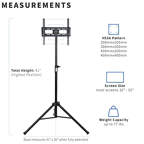 VIVO Adjustable Tripod TV Stand for 32-55 Inch Flat Screens, Black, Model STAND-TV55T