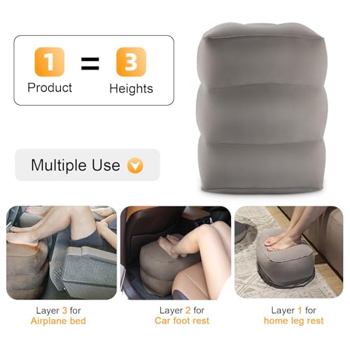 Inflatable Foot Rest and Leg Pillow Set - Adjustable Height 2 Pack Grey