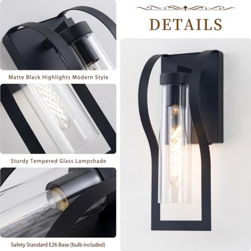 Black Battery Operated Wall Sconces Set of 2 - Modern Dimmable Wall Lights with Remote and 3 Color Temperatures