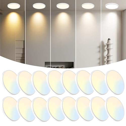 16-Pack 7.5-Inch LED Ceiling Lights - White, Ultra Slim Flush Mount, Adjustable 5 Color Temp