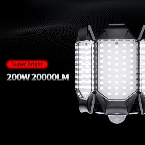 Screw-in LED Garage Light with Motion Sensor - 200W Deformable Ceiling Shop Lights, 20000LM, 2 Pack