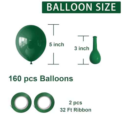 Green Balloons Green Birthday Decorations 160 Pack 5 inch Round Party Balloons for Dark Green Themed Wedding Graduation Anniversary Christmas Birthday Party St Patricks Day Backdrop Decorations