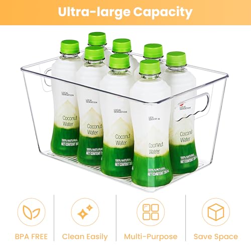 8 Pack Large Clear Storage Bins with Handles - Pantry & Fridge Organizer
