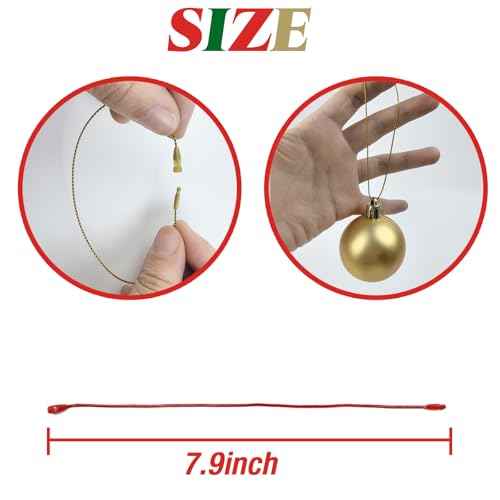 604PCS 8inch Christmas Ornament Hooks, Ornament Hangers with Snap Ornament String for Christmas Tree Holiday Party Hanging Decorations Ropes Easy and Fast Locking (Gold Silver Red Green)