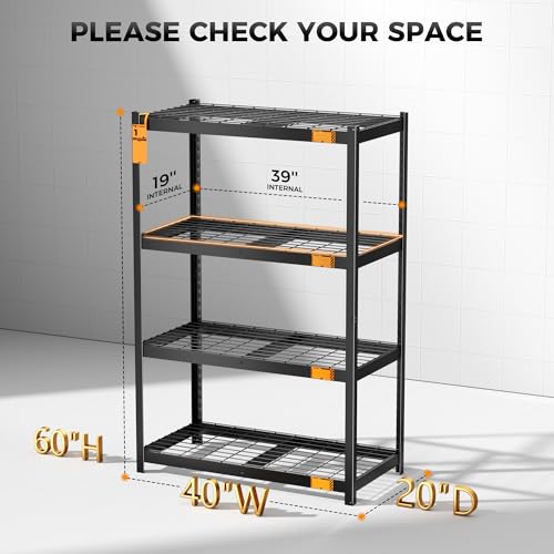 Heavy Duty Wire Storage Shelves 40 x 20 x 60 Inches, 4-Tier Steel Rack with Labels