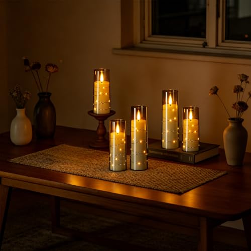 5 Pack Rechargeable Flameless Glass Candles with Remote, Timer & USB charging